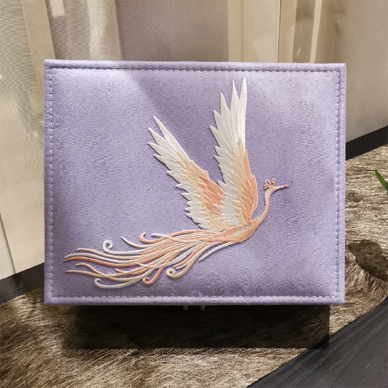 Buddha Stones Purple Phoenix Jewelry Box Organizer Two-Layer Jewelry Storage Box Flannel Box Jewelry Box BS 1