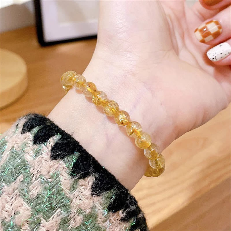 Buddha Stones Natural Gold Rutilated Quartz Sun Stone Kyanite Wealth Bracelet Bracelet BS 2