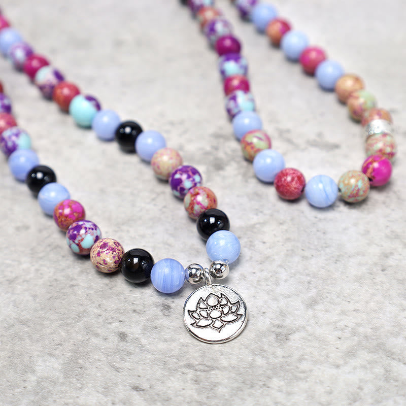 Buddha Stones Natural Purple Miano Real Stone Lotus Mala Mala Bracelet BS 3