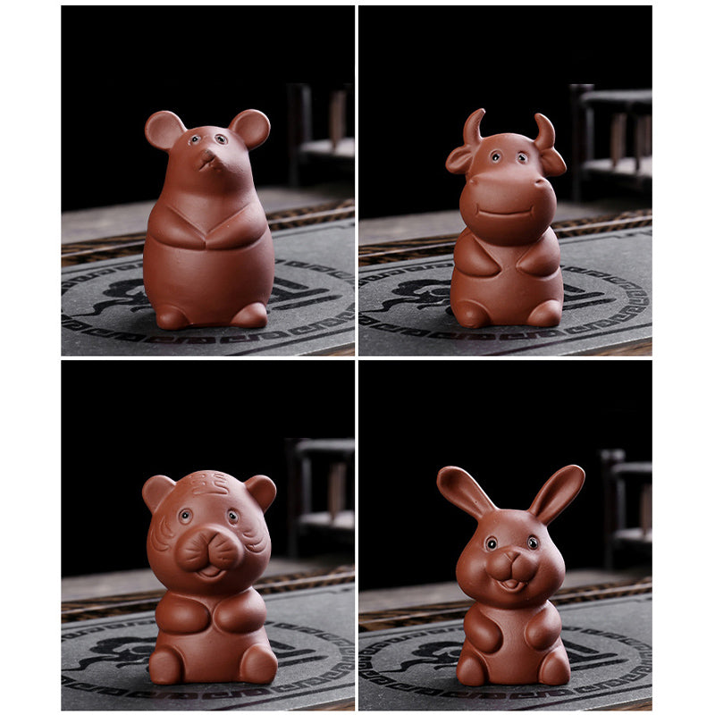 Buddha Stones Chinese Zodiac Purple Clay Wealth Ceramic Tea Pet Home Figurine Decoration Decorations BS 22