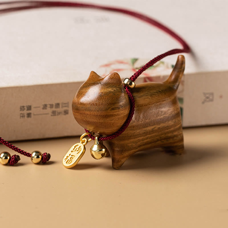 Buddha Stones Ebony Wood Green Sandalwood Lucky Cat Fu Character Lucky Fortune Bell Balance Car Hanging Decoration Car Hanging Decoration BS 10