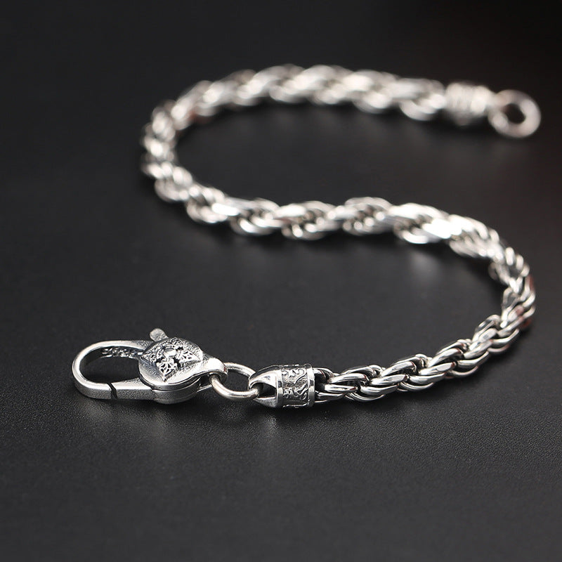 Buddha Stones 925 Sterling Silver Tibet Om Mani Padme Hum Double Dorje Vajra Twisted Design Peace Love Bracelet Bracelet BS 2