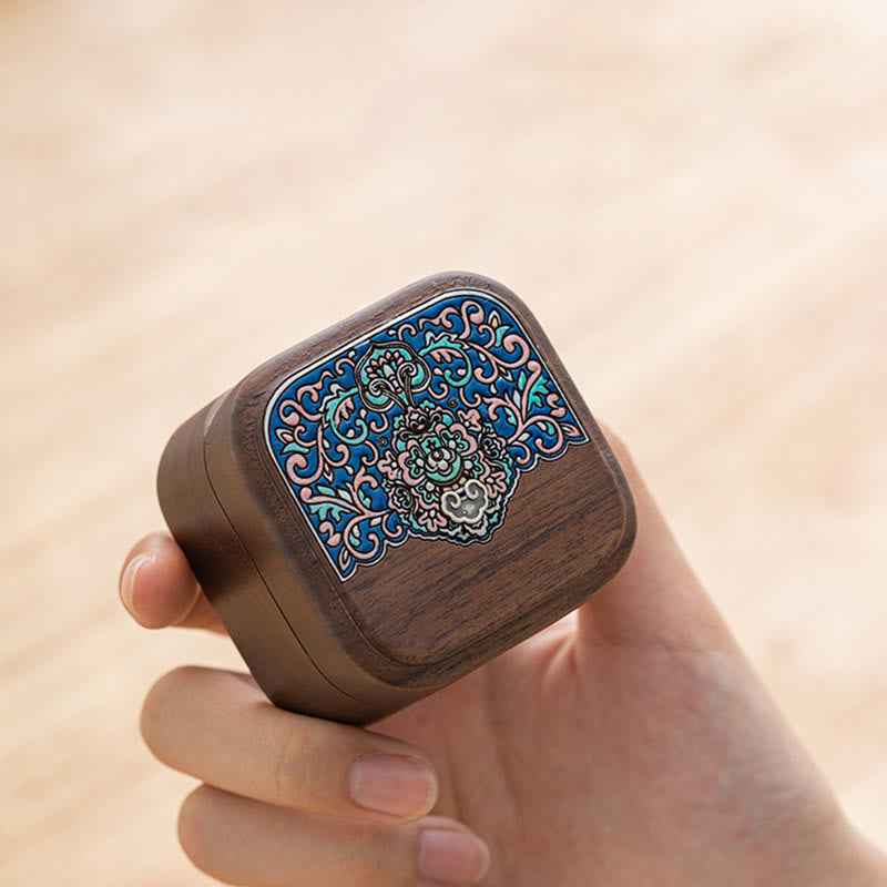 Buddha Stones Retro Handmade Black Walnut Wood Ring Jewelry Storage Box Leaf Wooden Gift Box Jewelry Storage Box BS 3