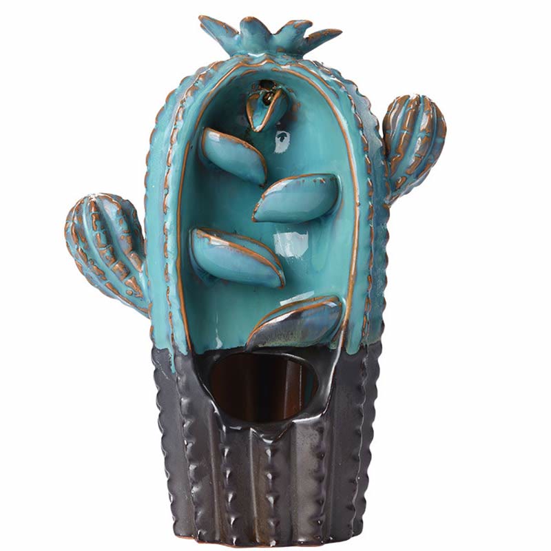 Buddha Stones Cactus Ceramic Healing Backflow Smoke Fountain Incense Burner Incense Burner BS 7