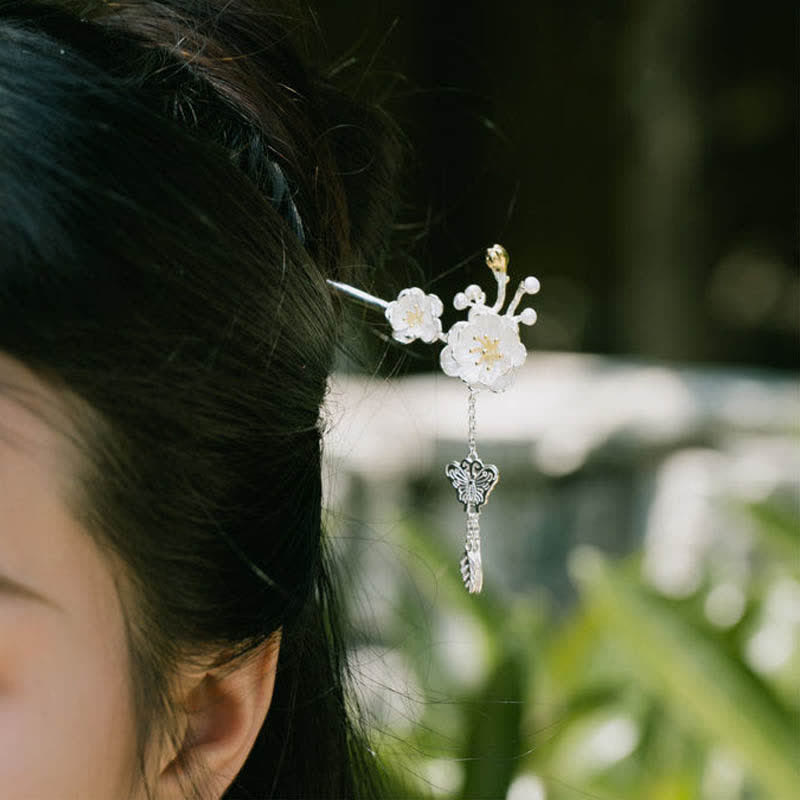 Buddha Stones Plum Blossom Butterfly Love Freedom Tassel Hairpin Hairpin BS 3