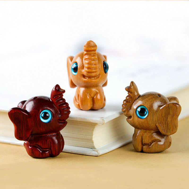 Foviel Sandalwood Small Leaf Red Sandalwood Green Sandalwood Lucky Mini Elephant Carved Protection Decoration