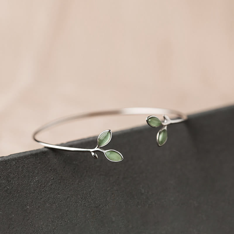 Foviel Leaf Pattern Cat Eye Support Cuff Bracelet Bangle