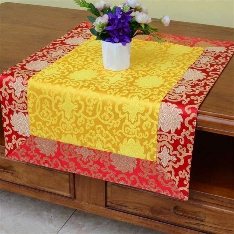 Buddha Stones Brocade Prayer Altar Flower Vajra Dragon Pattern Auspicious Symbols Table Runner Prayer Altar BS 14
