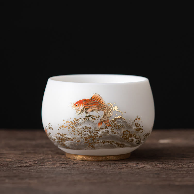 Tasse à thé en céramique Foviel Phoenix Dragon Lotus Deer Ancient Building Koi Fish pour thé Kung Fu