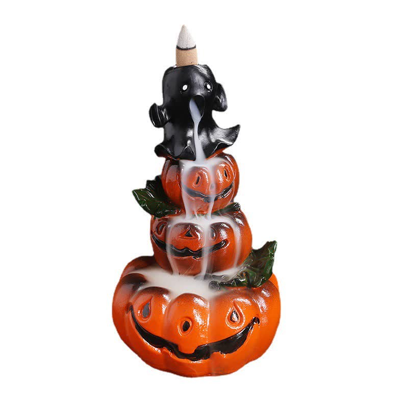 Buddha Stones Halloween Pumpkins Ghost Resin Backflow Smoke Fountain Incense Burner Decoration Incense Burner BS 13