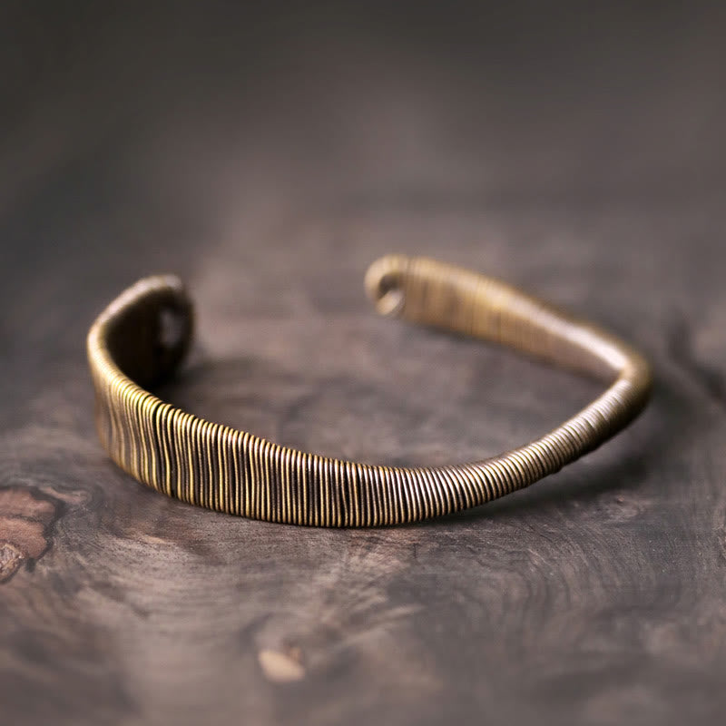 Buddha Stones Simple Design Wrapped Copper Luck Wealth Adjustable Cuff Bracelet Bracelet Bangle BS 16-17cm(Adjustable)