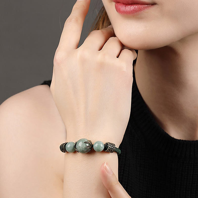 Buddha Stones Handmade Green Rope Luck Jade Bead Prosperity Bracelet Bracelet BS 7