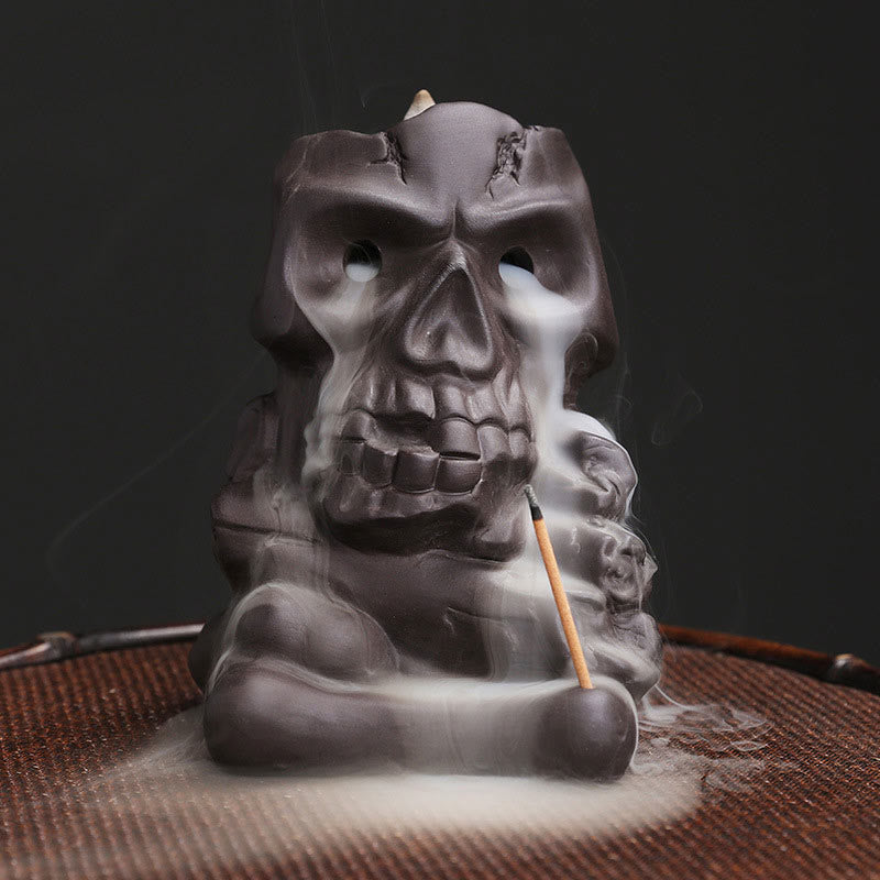 Buddha Stones Halloween Skull Head Purple Clay Healing Incense Burner Decoration Incense Burner BS Halloween Skull Head 11.3*7.9*8.6cm