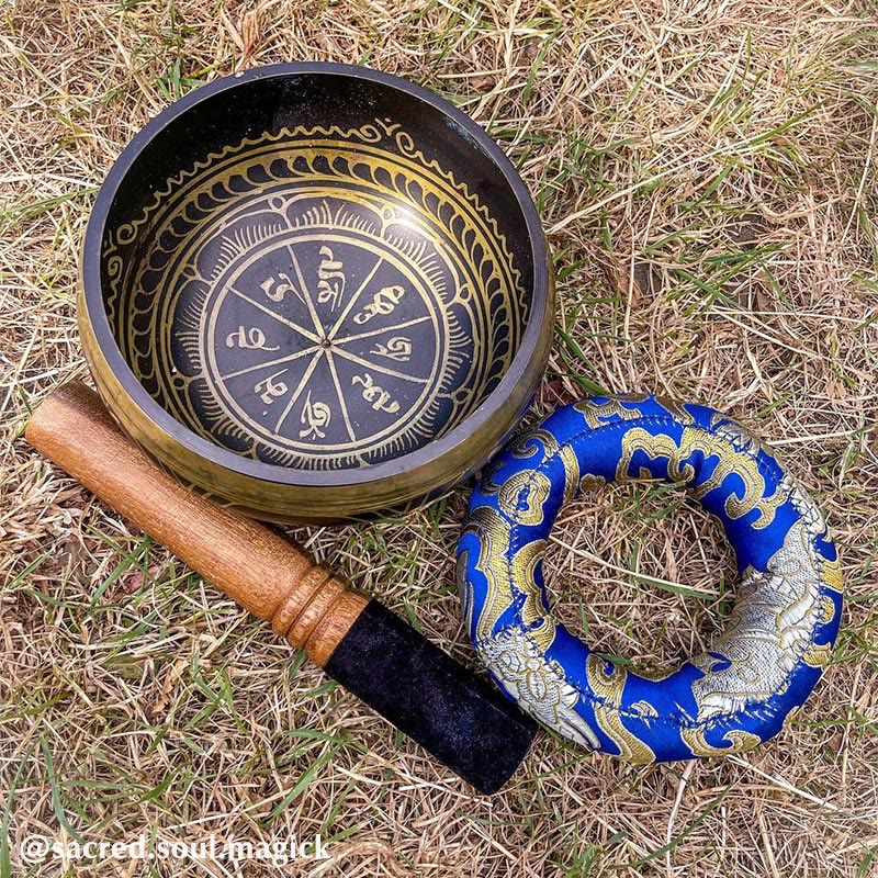 Buddha Stones Tibetan Meditation Sound Bowl Handcrafted for Healing and Mindfulness Support Protection Singing Bowl Set Singing Bowl BS 12