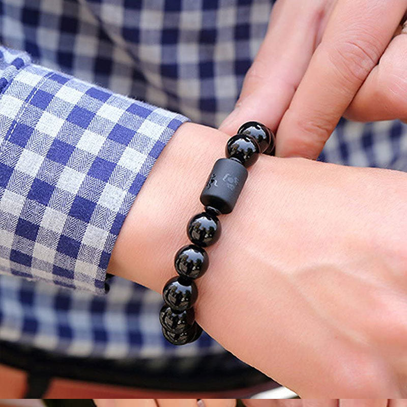 Bracelet Phénix et Dragon en obsidienne noire pour la purification de l'âme Foviel