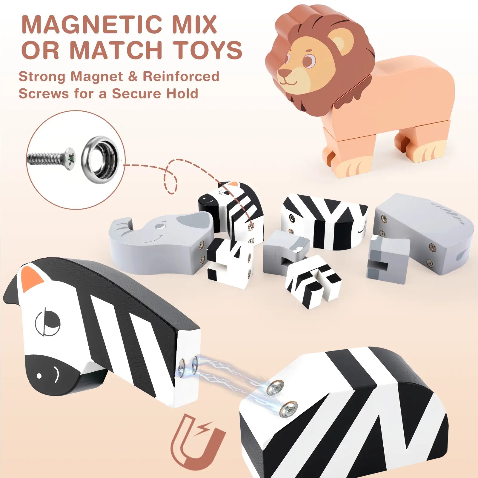 Fidtoy 16PCS Magnetic Mix & Match Jungle Animals for Ages 1–5