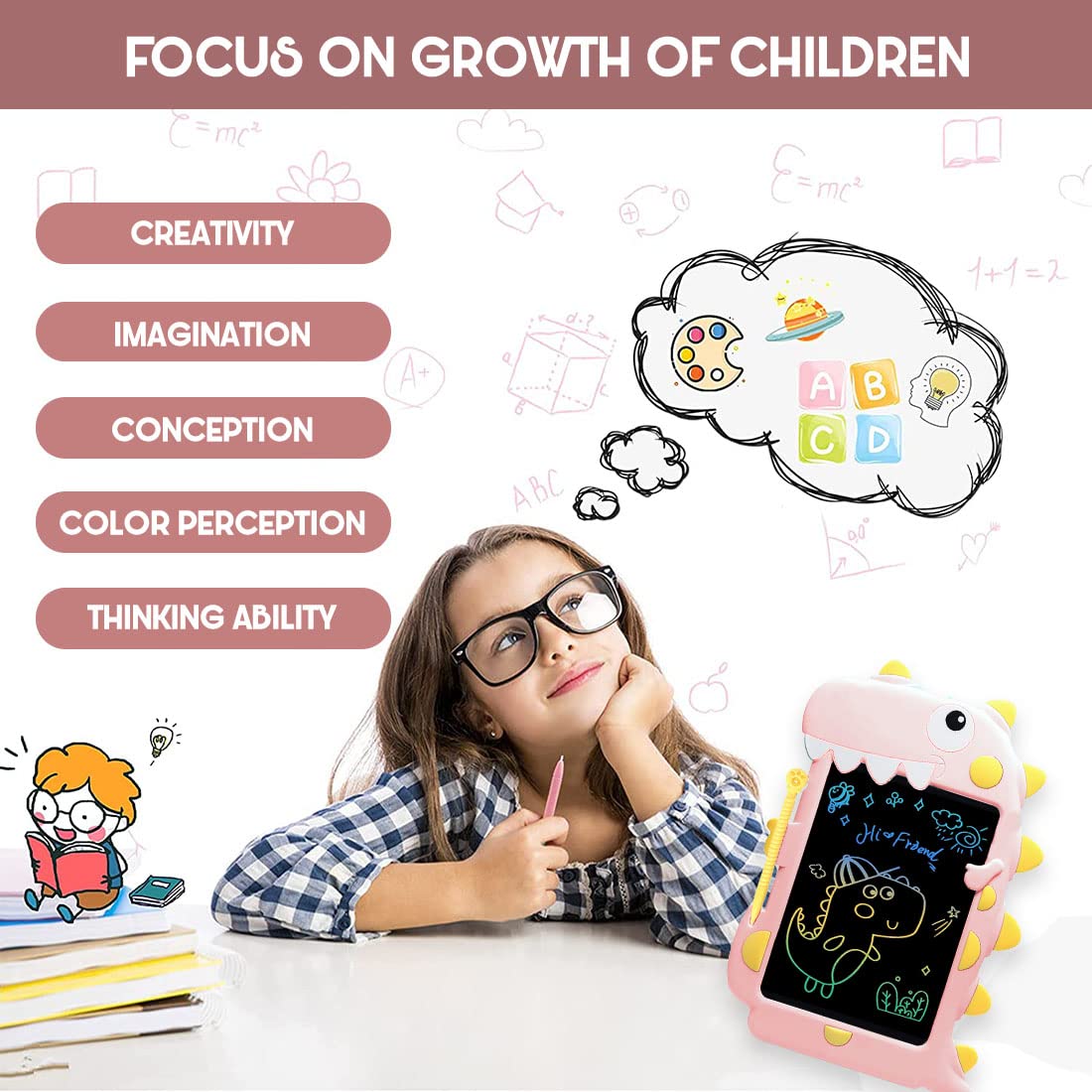 Fidtoy Multicolor Dinosaur LCD Writing Tablet for Kids 8.5 Inch Paperless Doodle Drawing Board Age 3+