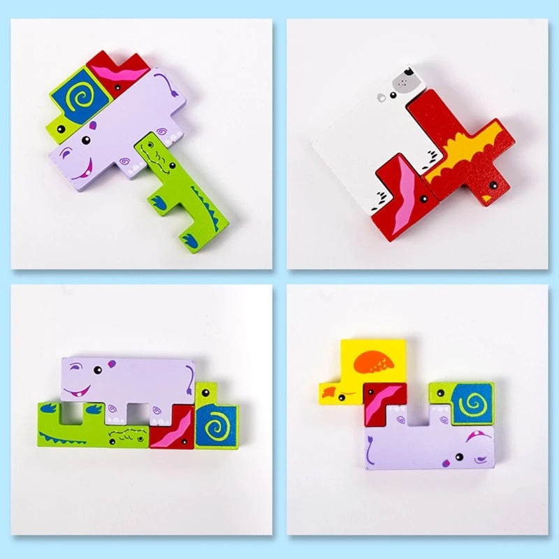 Fidtoy Wooden Animal Creative Challenge Puzzle Board for Kids | 13-Piece Animal Shape Matching Puzzle, Geometric Sorting, Stacking Blocks, Fine Motor & Problem-Solving Toy Age 2-6