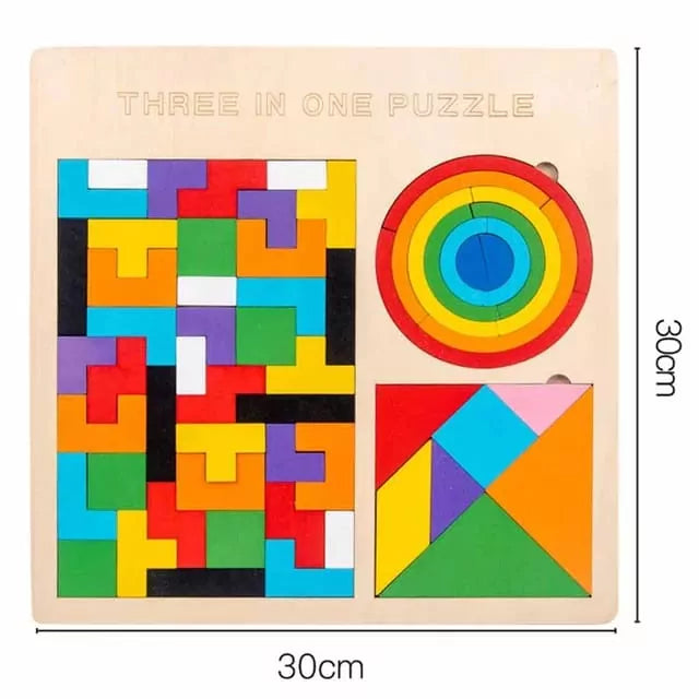 Fidtoy Wooden Tangram Brain Teaser Puzzle Game, 3 in 1 Wooden Tangram Tetris and Rainbow Bridge Puzzle, Shape Sorting Spatial Awareness Toy Ages 3+