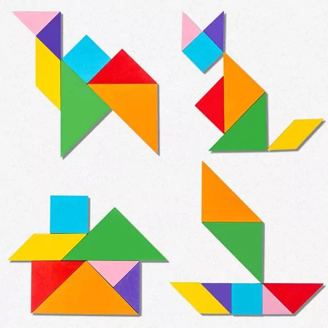 Fidtoy Wooden Tangram Brain Teaser Puzzle Game, 3 in 1 Wooden Tangram Tetris and Rainbow Bridge Puzzle, Shape Sorting Spatial Awareness Toy Ages 3+