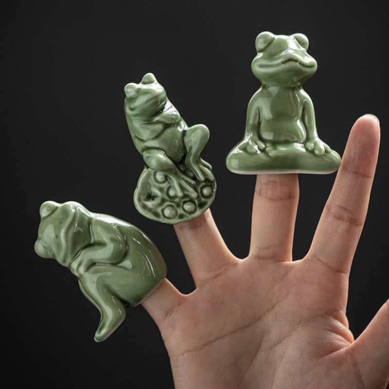 Buddha Stones Mini Small Meditation Lotus Resting Frog Ceramic Wealth Luck Home Tea Pet Figurine Decoration Decorations BS 15
