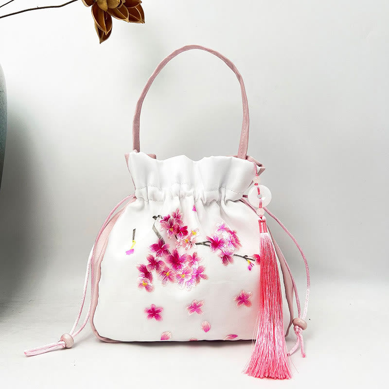 Buddha Stones Suzhou Embroidery Rabbit Lotus Epiphyllum Peony Magnolia Silk Tote Crossbody Bag Shoulder Bag Handbag Crossbody Bag BS Light Pink Cherry Blossoms 20*20*7cm