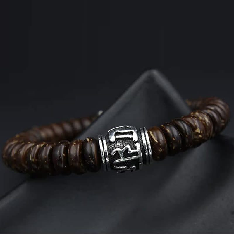 Buddha Stones Natural Tibetan Coconut Shell Om Mani Padme Hum Positive Bracelet Bracelet BS 11