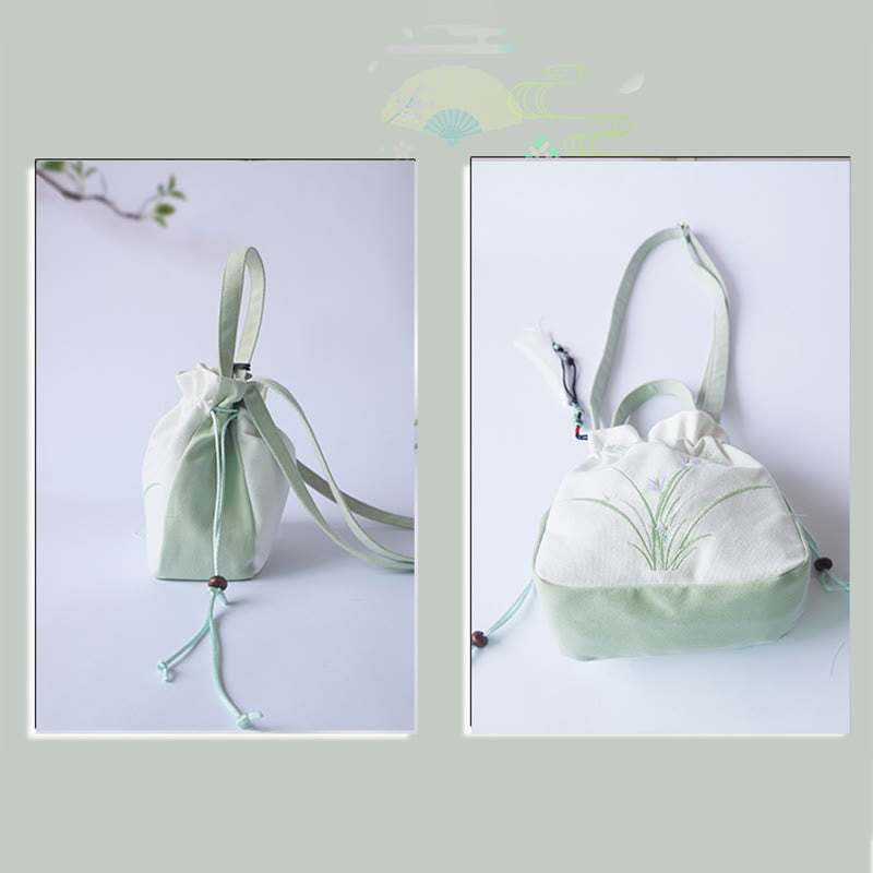 Buddha Stones Handmade Embroidered Flowers Canvas Tote Shoulder Bag Handbag Bag BS 10