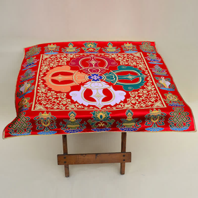 Buddha Stones Flower Endless Knot Prayer Altar Mat Healing Meditation 8 Auspicious Symbols Mat Table Runner Prayer Altar BS 15