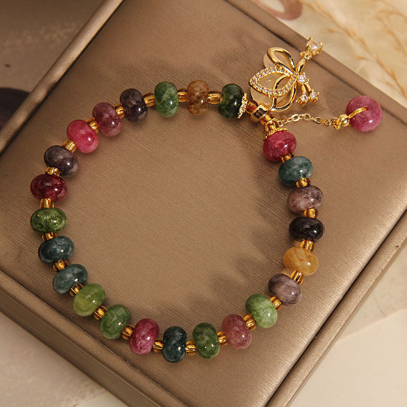 Buddha Stones Colorful Tourmaline Butterfly Charm Wisdom Bracelet Bracelet BS 3