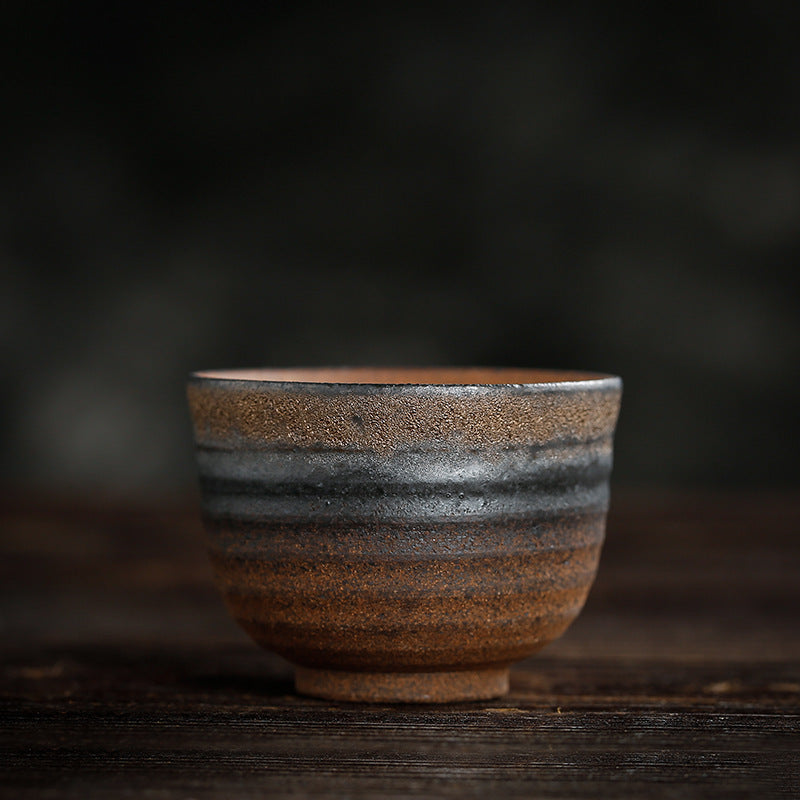 Buddha Stones Simple Brown Striped Texture Ceramic Teacup Kung Fu Tea Cup Bowl Cup BS Ancient Style 50ml