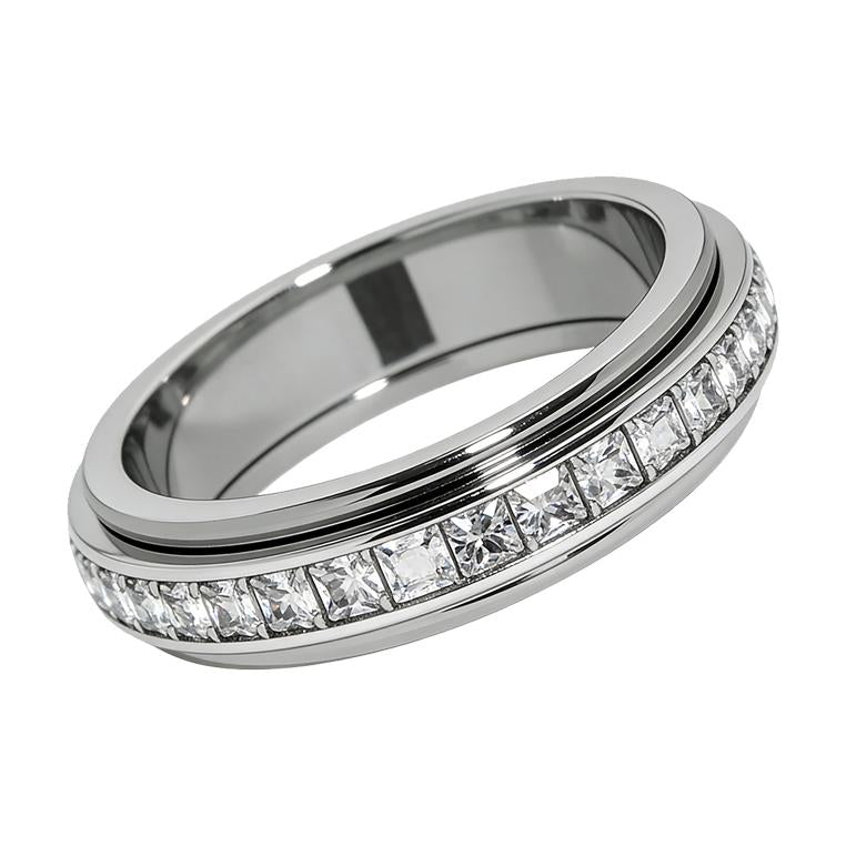 Anxiety Rings for Women and Men Titanium Steel Spinner Fidget Band Rings with Cubic Zirconia for Stress Relief and Wedding Promise Comfort Fit Size 5 to 12