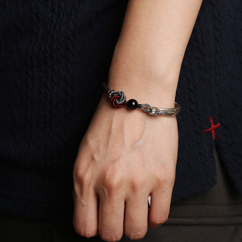Buddha Stones 925 Sterling Silver Auspicious Dragon Success Handcrafted Braided Bracelet - image 7