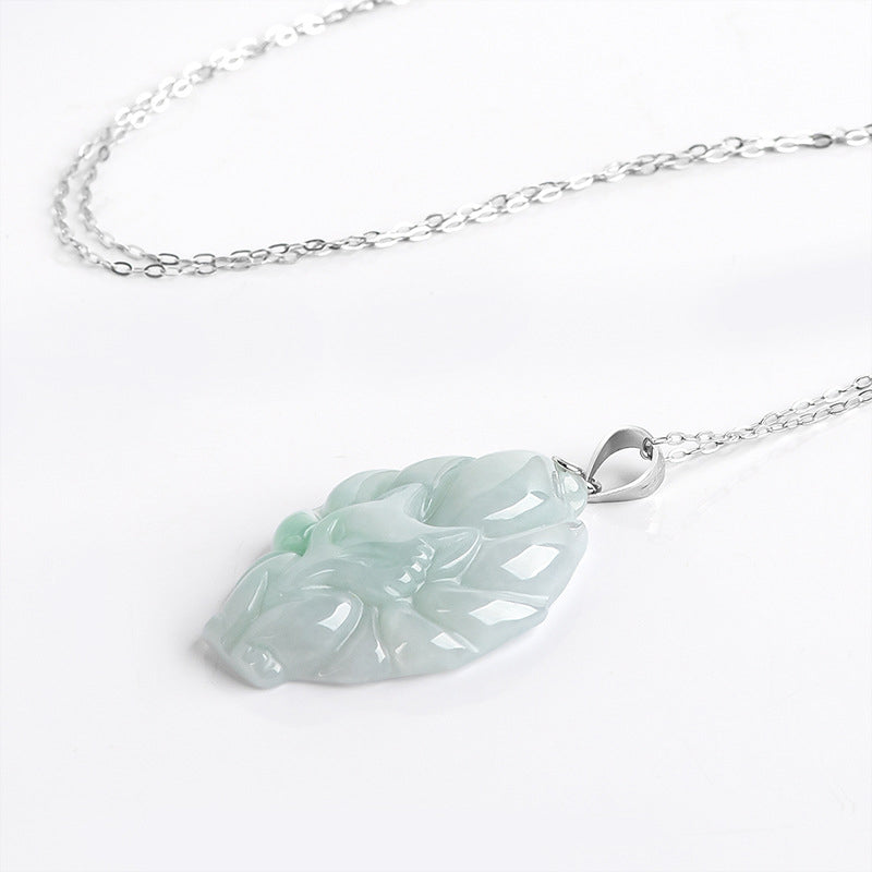 Buddha Stones Natural Jade Nine Tailed Fox Prosperity Titanium Steel Chain Necklace Pendant - image 7