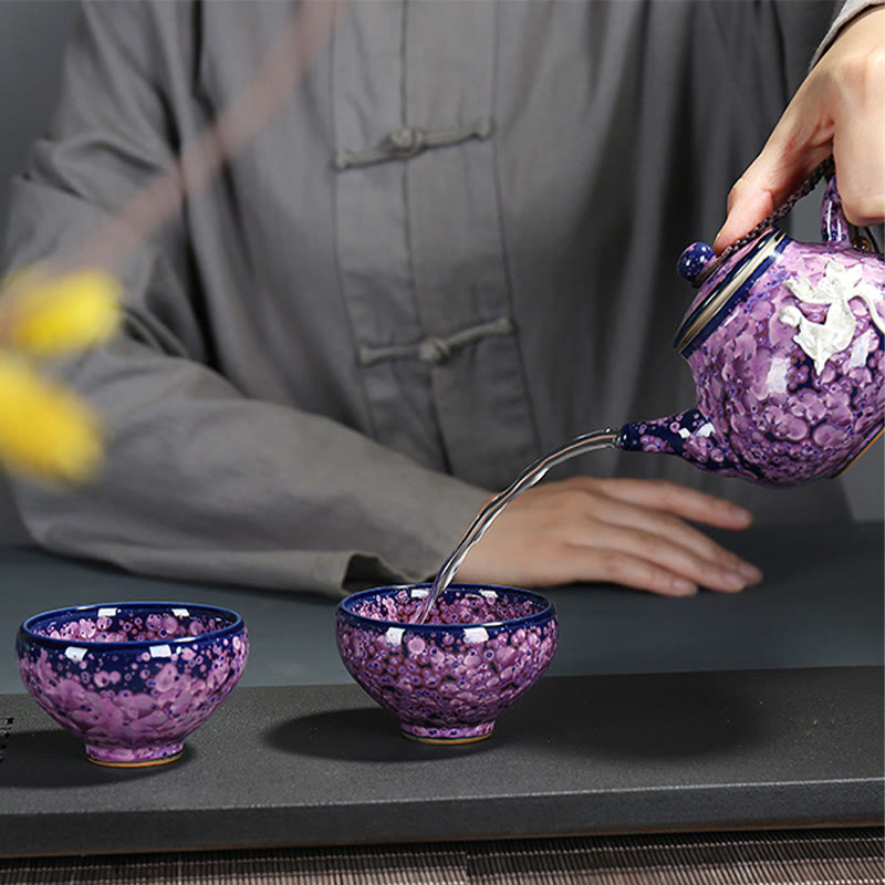 Buddha Stones Colorful Iris Flowers Chinese Jianzhan Kiln Change Porcelain Teacup Tenmoku Kung Fu Tea Cup Jian Zhan Tea Cup BS 7