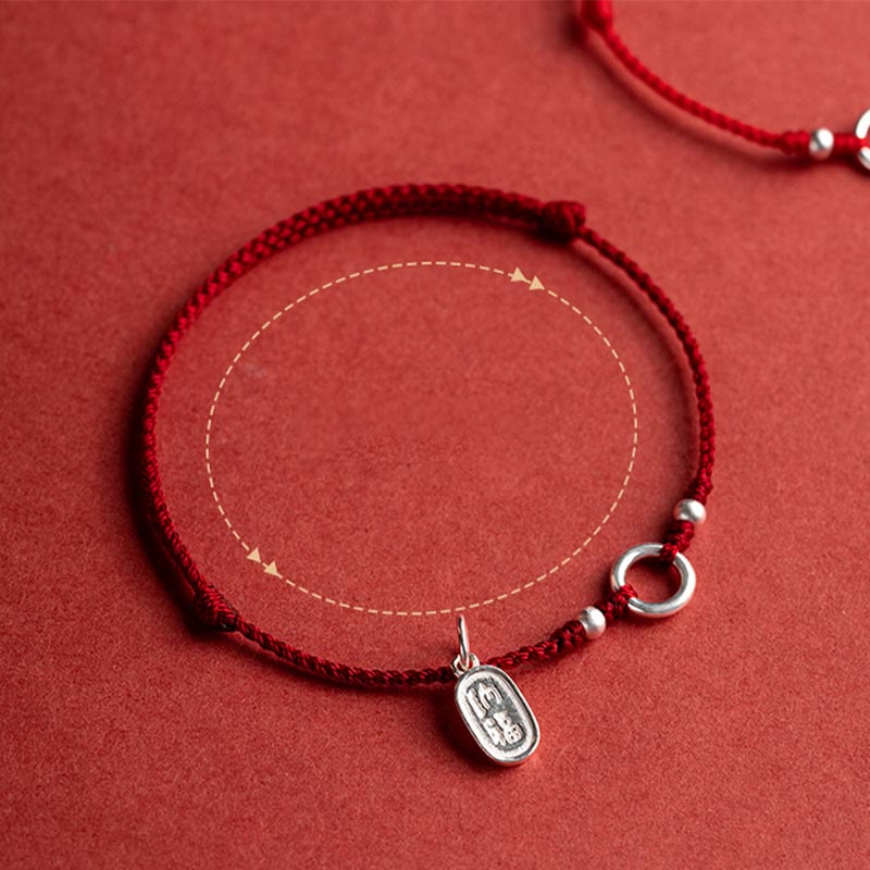 Buddha Stones 925 Sterling Silver Lucky Fortune Peace Joy Lotus Peace Buckle Red String Bracelet Bracelet BS 6
