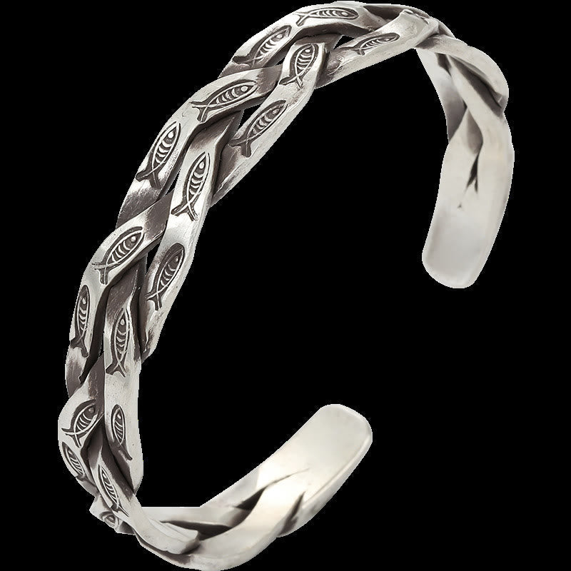 Buddha Stones Koi Fish Twisted Design Luck Wealth Cuff Bracelet Bangle Bracelet Bangle BS 8
