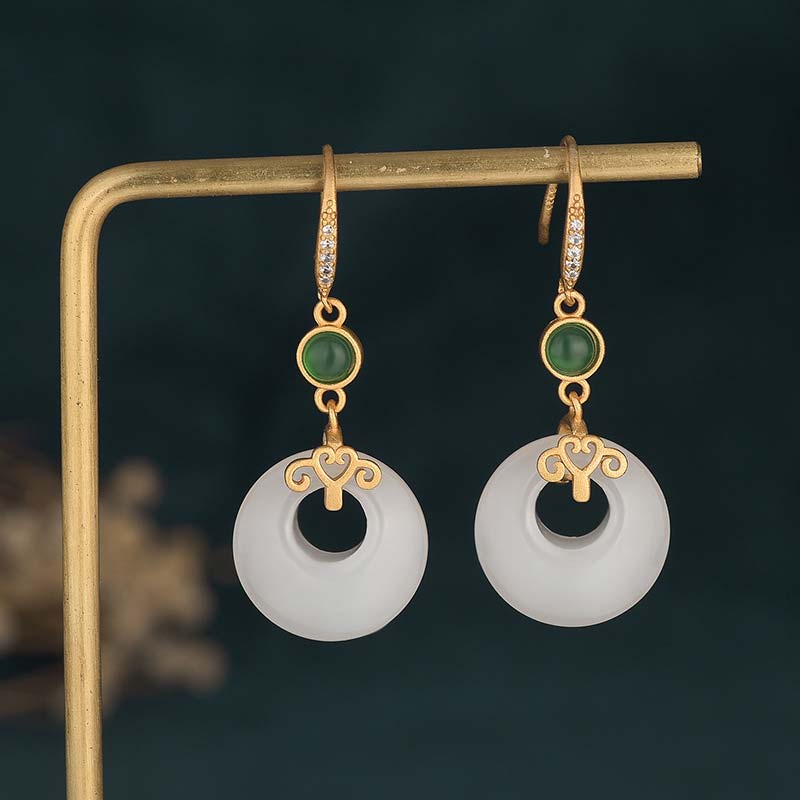 Buddha Stones FengShui White Jade Blessing Drop Earrings Earrings BS 4