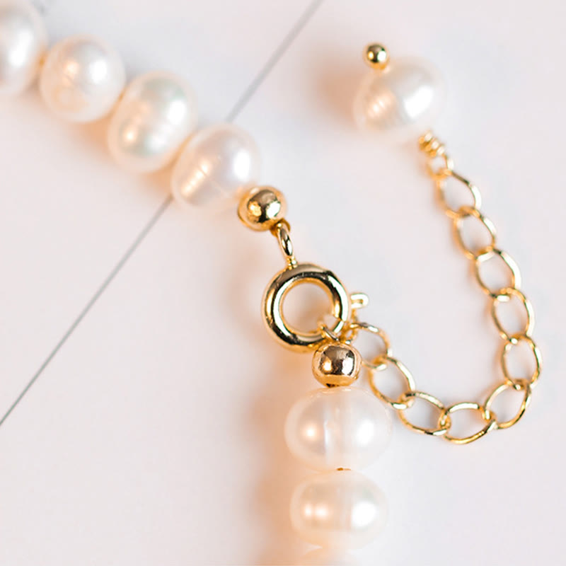 Buddha Stones 14K Gold Plated Natural Pearl Hetian Cyan Jade White Jade Sincerity Bead Chain Bracelet Bracelet BS 5