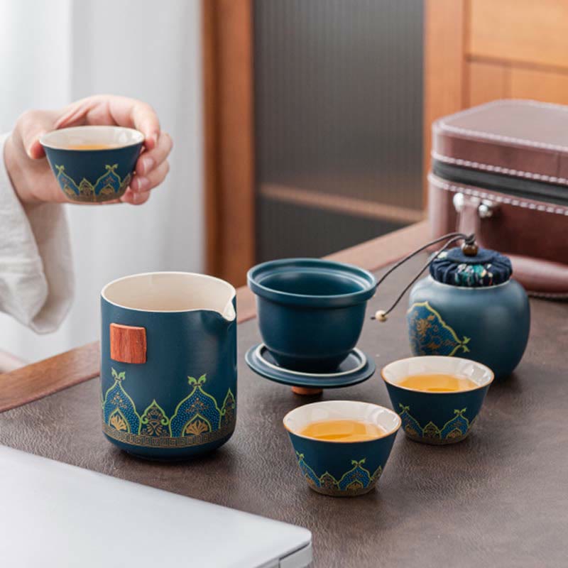 Buddha Stones Flower Chinese Gongfu Ceramic Teapot Portable Outdoor Travel Tea Set Bag Teapot BS 8