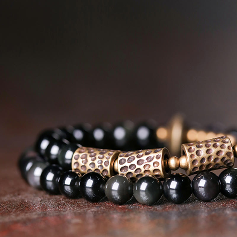 Buddha Stones Rainbow Obsidian Copper Love Double Wrap Bracelet Bracelet BS 5