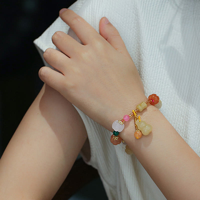 Buddha Stones Natural Golden Silk Jade Crystals Gourd Pixiu Pumpkin Beads Wealth Charm Bracelet Bracelet BS 7