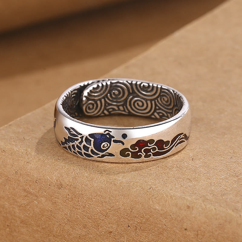 Buddha Stones Koi Fish Auspicious Cloud Design Luck Wealth Ring Ring BS 1