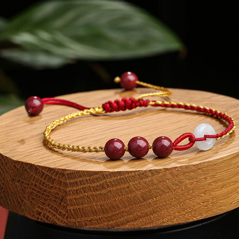 Buddha Stones Natural Cinnabar Jade Peace Buckle Blessing Bracelet Bracelet BS 3