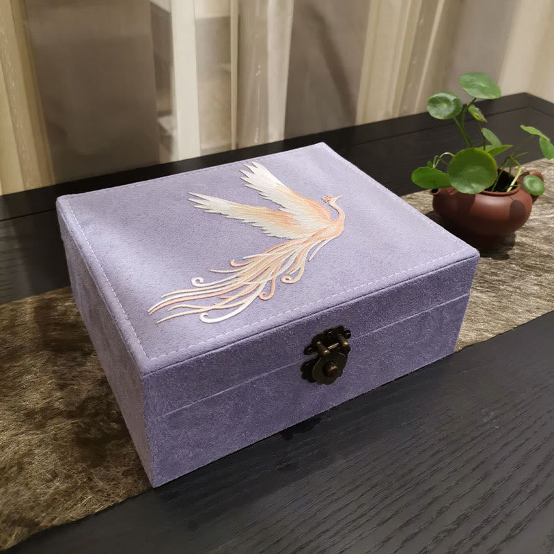 Buddha Stones Purple Phoenix Jewelry Box Organizer Two-Layer Jewelry Storage Box Flannel Box Jewelry Box BS 13
