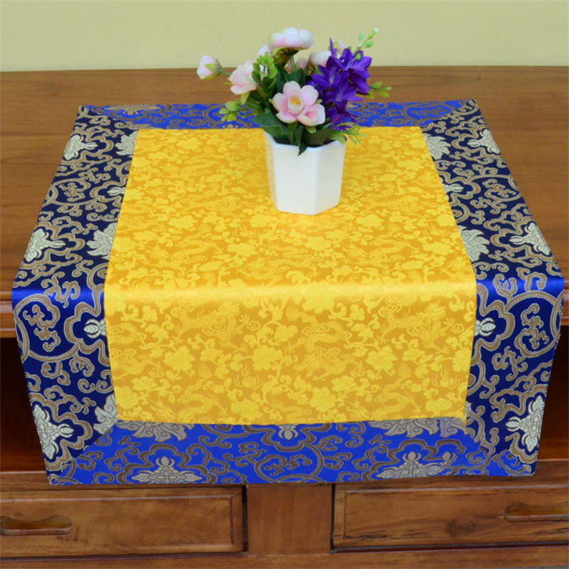 Buddha Stones Brocade Prayer Altar Flower Vajra Dragon Pattern Auspicious Symbols Table Runner Prayer Altar BS 6