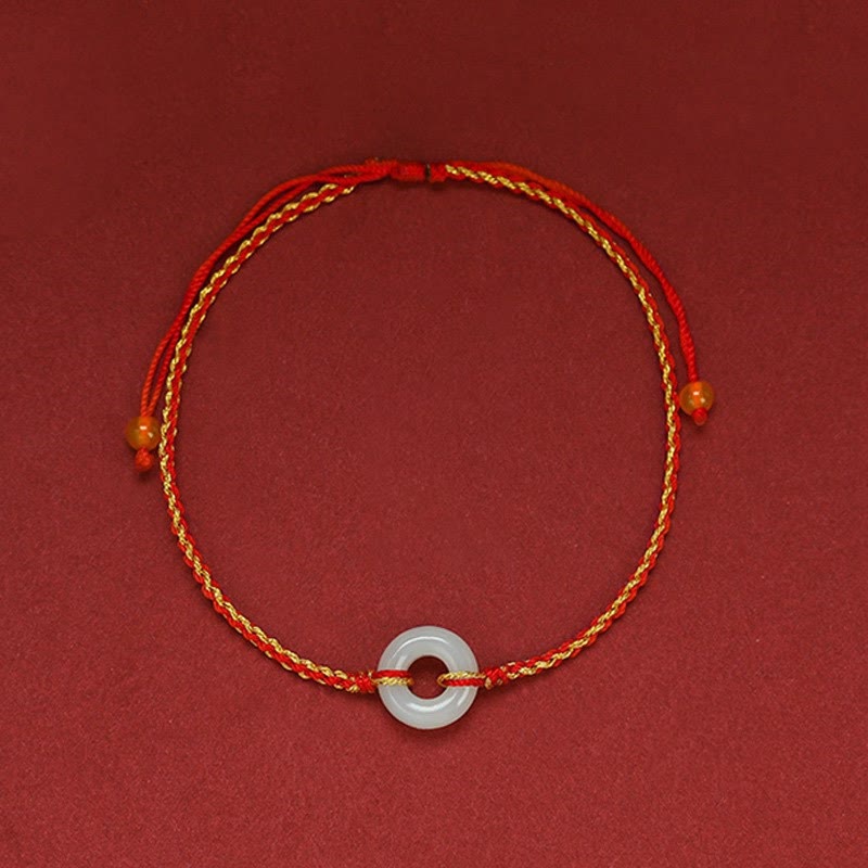 Buddha Stones Round Peace Buckle Jade Luck Abundance Braided Bracelet Anklet Bracelet BS 2