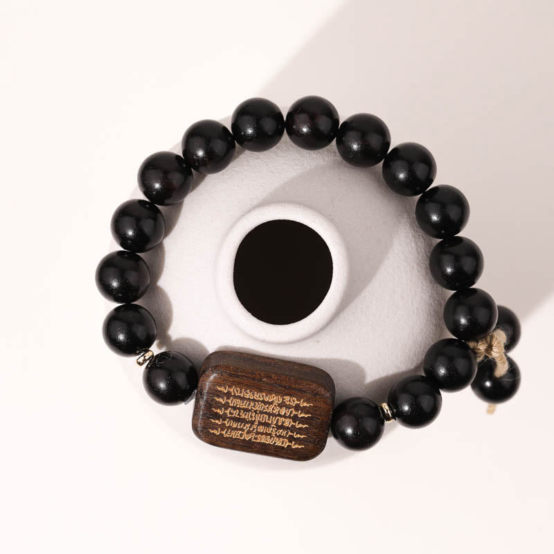 Buddha Stones Ebony Wood Scripture Engraved Peace Bracelet Bracelet BS 2