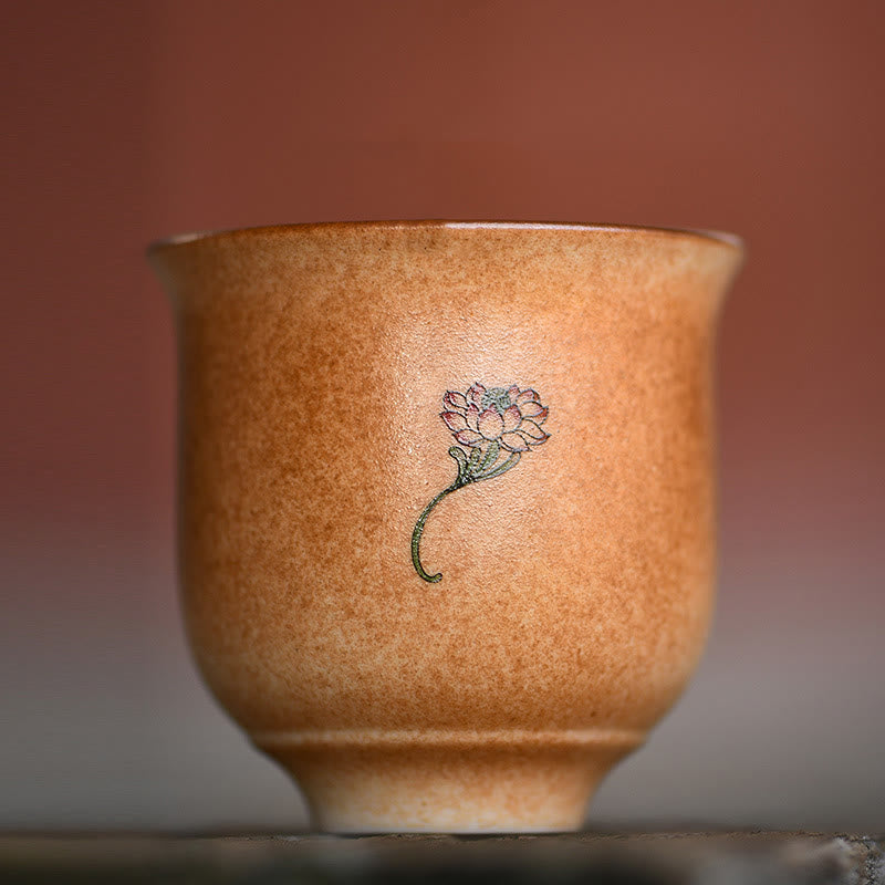 Buddha Stones Small Dunhuang Frescoes Lotus Ceramic Teacup Kung Fu Tea Cup 90ml Cup BS 6