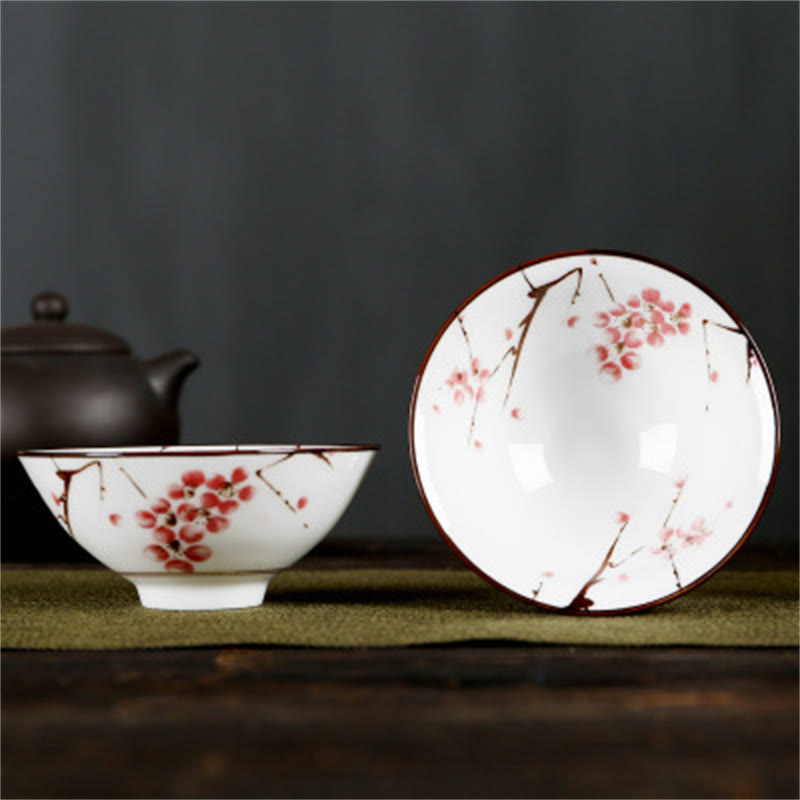 Buddha Stones Flowers Fu Character Mountains Lotus Cherry Blossoms Ceramic Teacup Kung Fu Tea Cup Cup BS Red Flower Branches 8.5cm*4cm*90ml